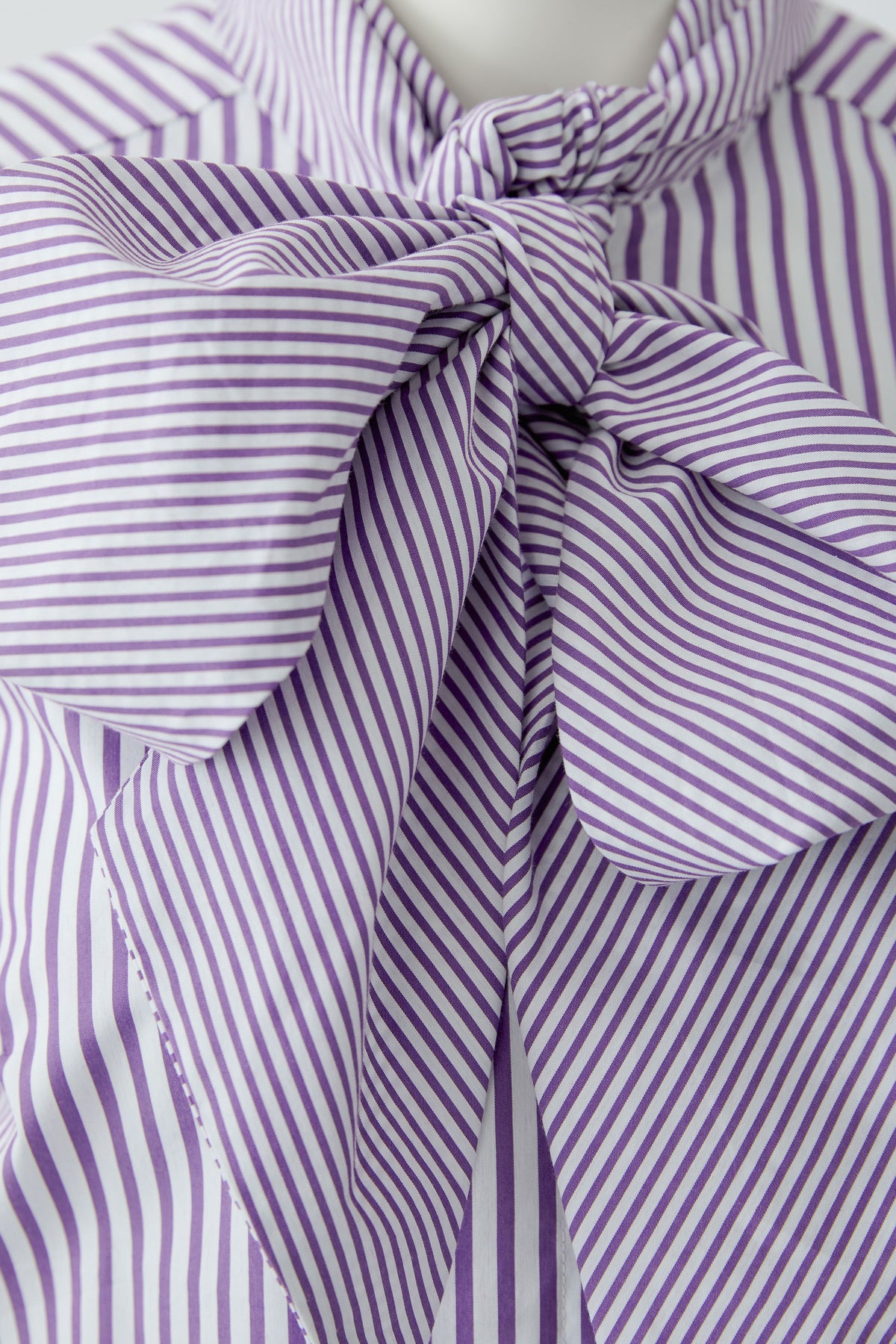 Oui violet and white striped blouse with oversized bow neckline – detail view