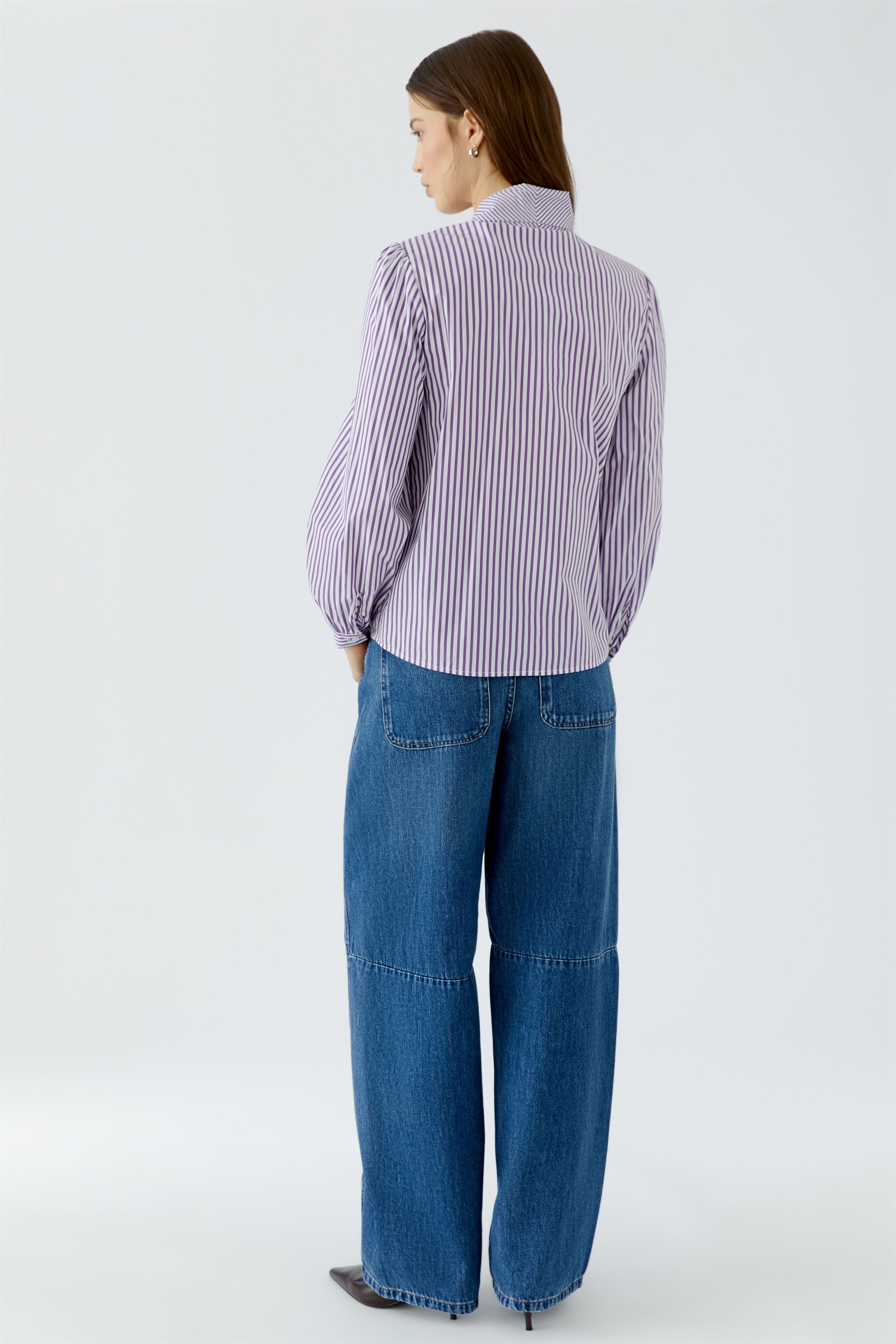 Oui violet and white striped blouse – back model view