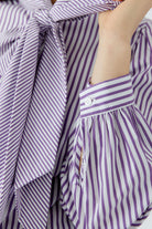 Oui violet and white striped blouse with buttoned cuff – sleeve detail