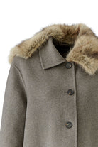 Oui taupe wool blend jacket with faux fur collar – collar and button detail