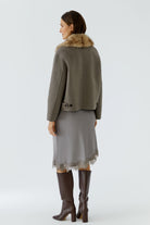 Oui taupe melange short wool blend jacket – back model view