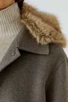 Oui taupe melange wool blend jacket with button fastening – collar detail view