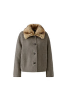 Oui taupe wool blend jacket with detachable faux fur collar – product front view