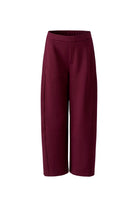 Oui burgundy wide leg jersey trousers with clean waistband – product front view