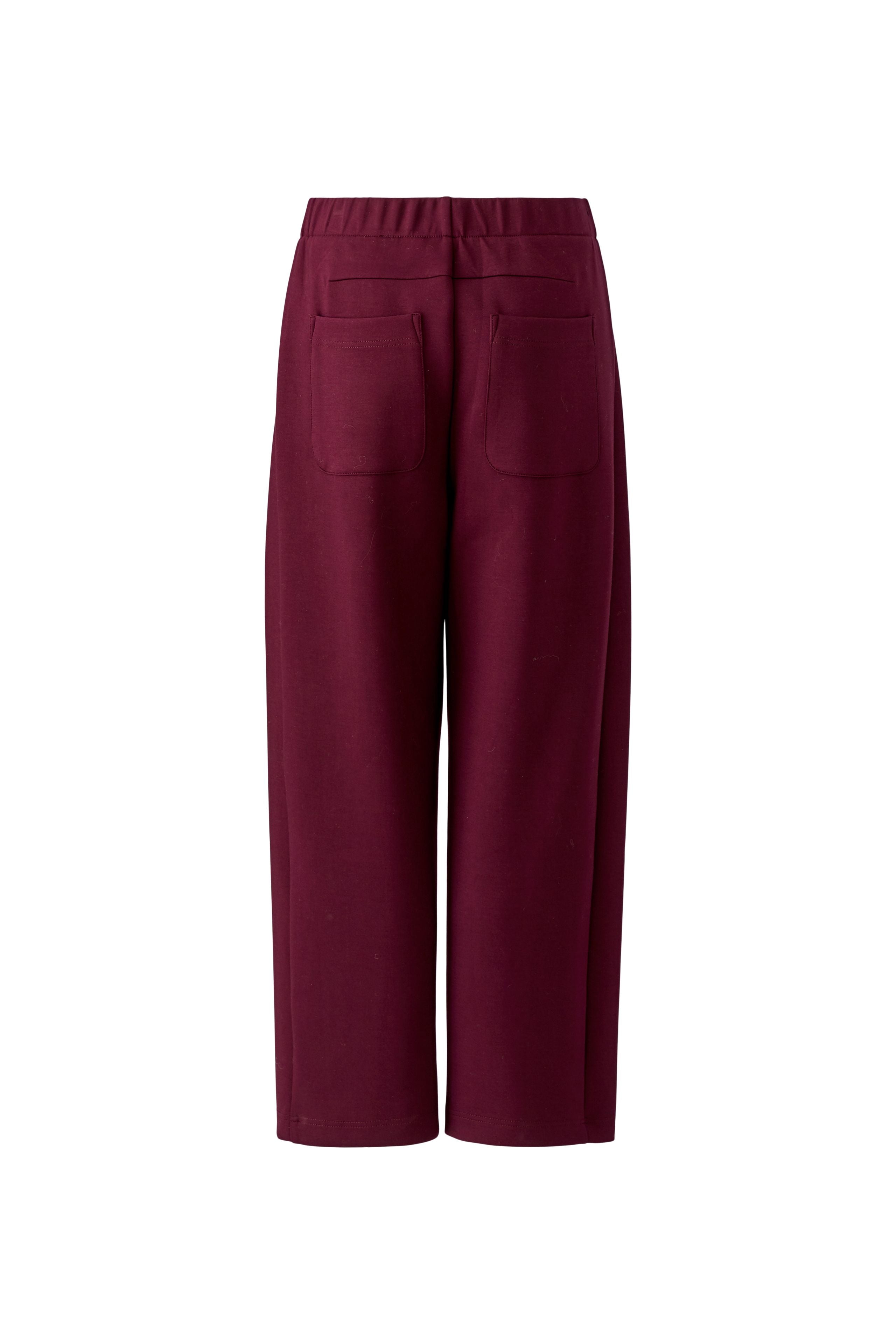 Oui burgundy full length wide leg jersey trousers – product back view