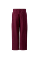 Oui burgundy full length wide leg jersey trousers – product back view