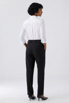 Oui black stretch crepe tailored trousers with slim leg – back model view
