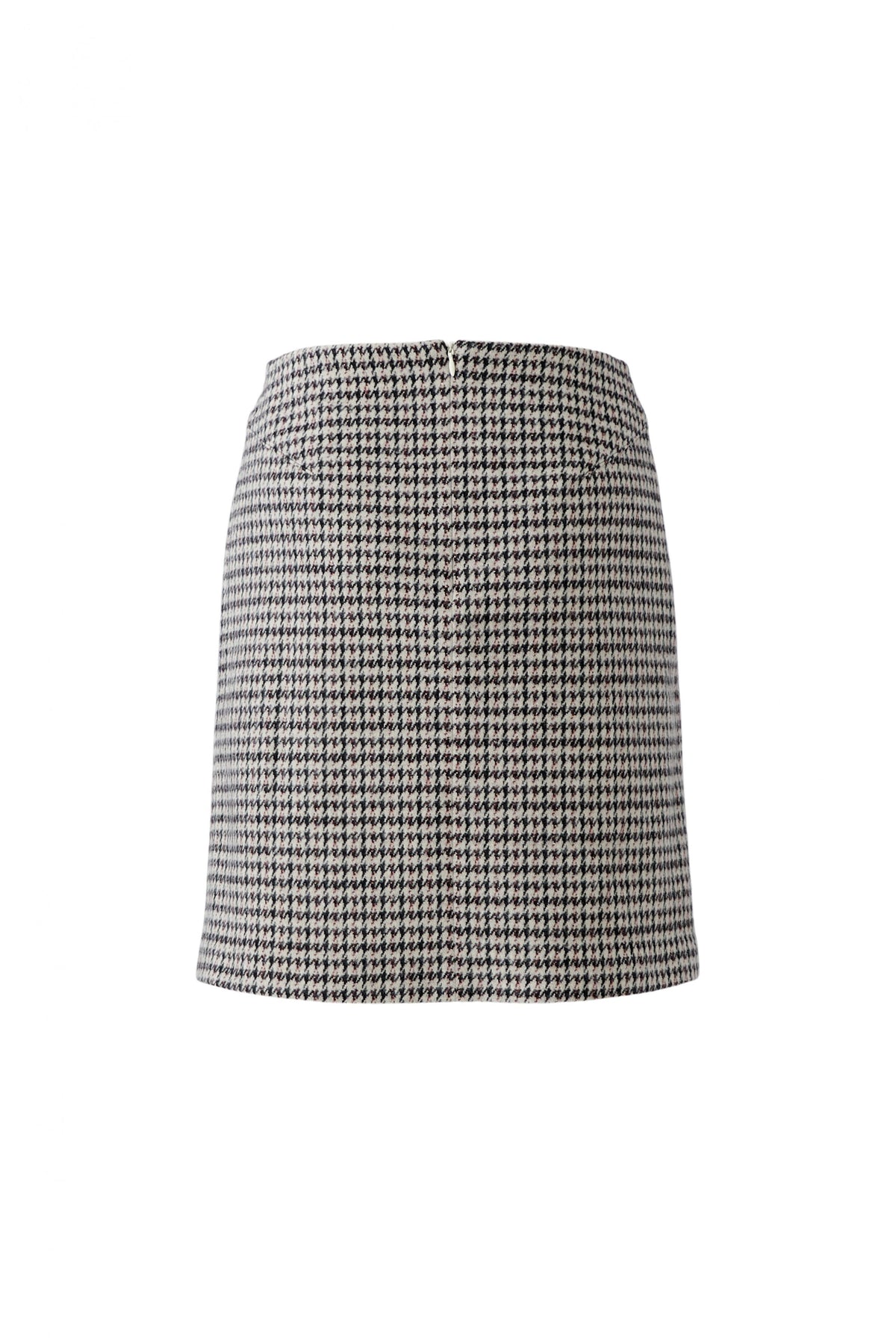 Oui brown and stone check mini skirt with back zip – product back view