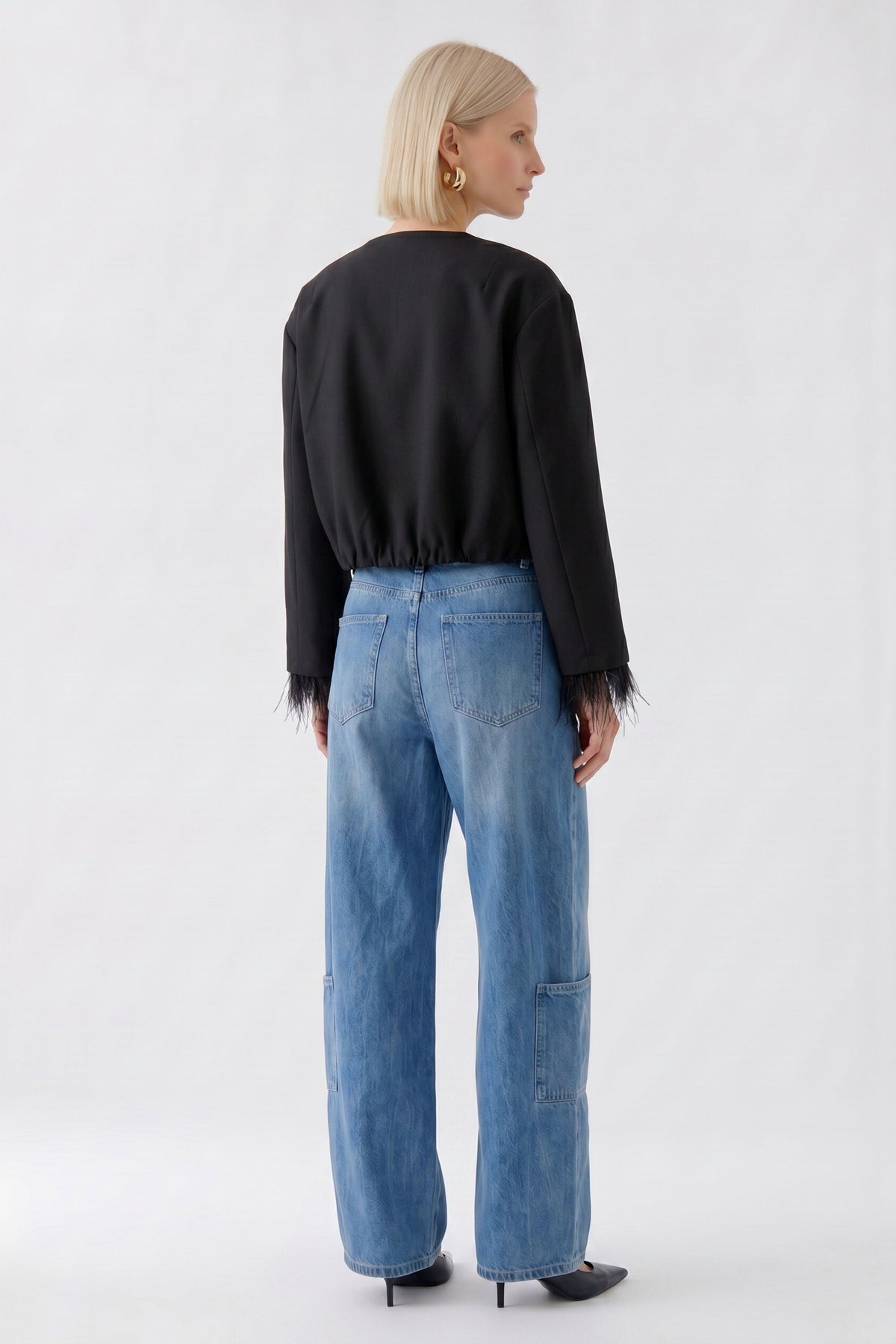 Oui black cropped jacket – back model view