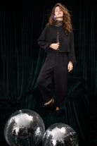 Oui black feather cuff jacket – occasion styling model view