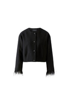 Oui black cropped feather trim jacket – product-only front view