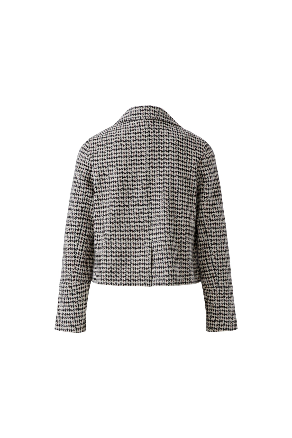 Oui cropped houndstooth blazer with straight back and long sleeves – product back view