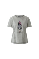 Oui River Stone grey sequin graphic T-shirt – product-only front view