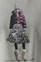 Oui River Stone sequin T-shirt – embellished fashion girl motif close-up