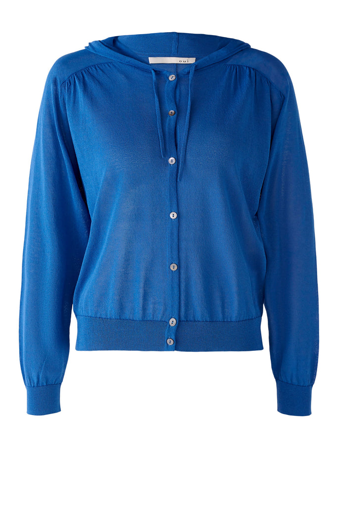 Oui Hooded Knitted Cardigan In Blue