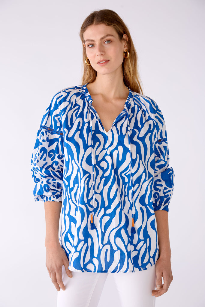 Oui Azure Blue/White Swirl Print Tunic Top