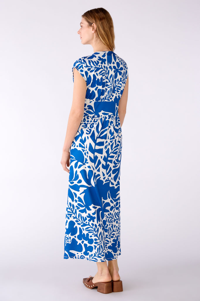 Oui Blue/White Floral Print Knot Detail Midi Dress From Back