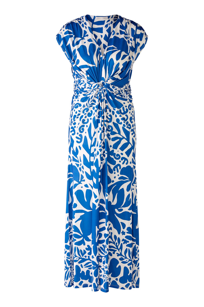 Oui Blue/White Floral Print Ruched Knot Detail Midi Dress
