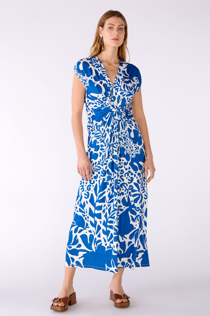 Oui Blue/White Floral Print Knot Detail Midi Dress