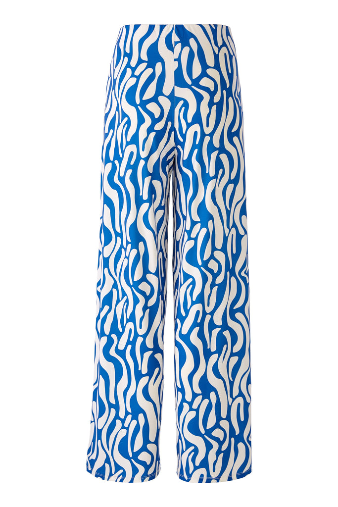 Oui Marlene Blue/White Swirl Print Silky Wide Leg Trousers From Back