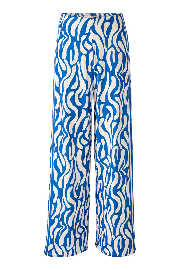 Oui Marlene Blue/White Swirl Print Silky Wide Leg Trousers