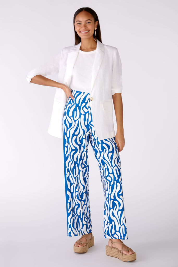 Oui Marlene Blue/White Swirl Print Silky Trousers