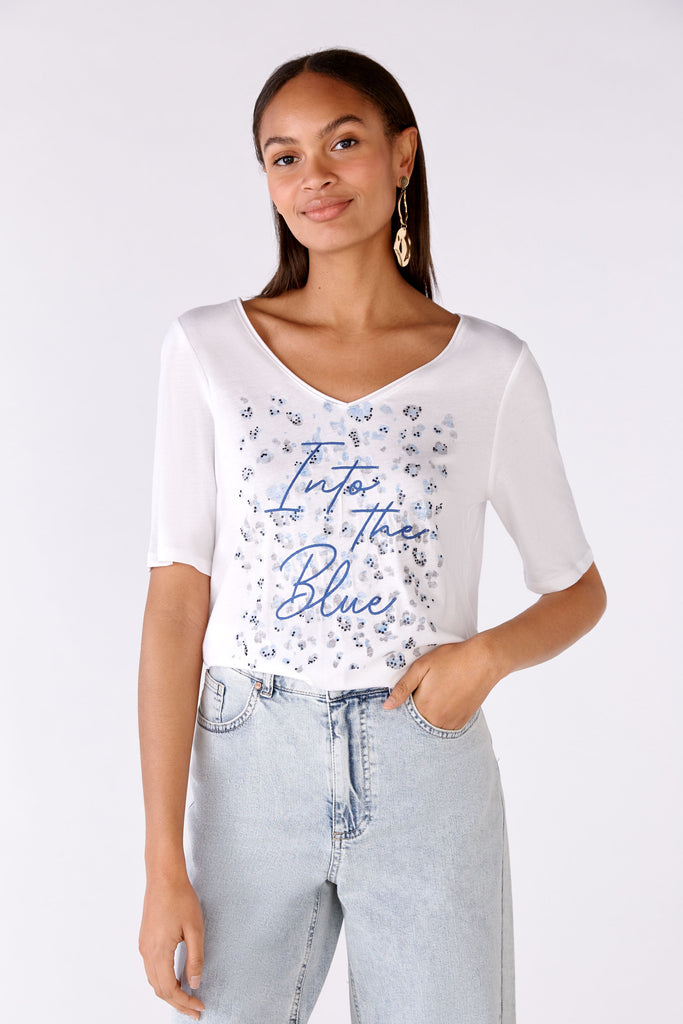 Oui Into The Blue Animal Print T-Shirt With V- Neck