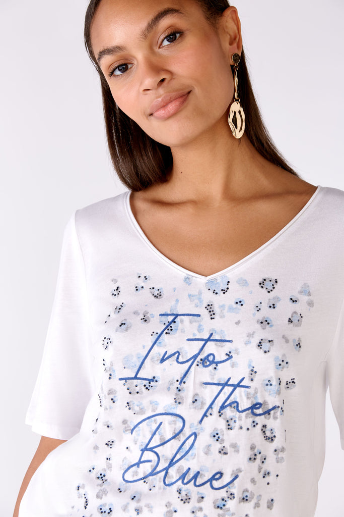 Oui Into The Blue Animal Print T-Shirt With Long Short Sleeve