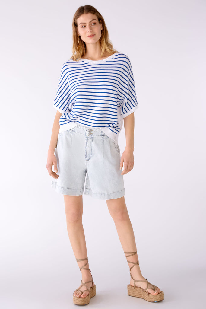 Oui Striped 3/4 Sleeve Knit Jumper With Lace Back