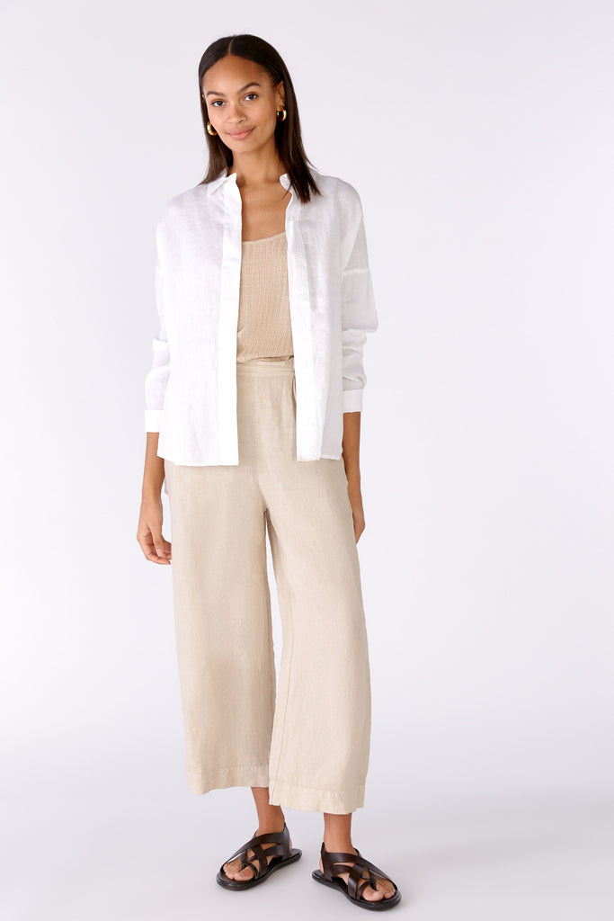 Oui White Linen Relaxed Fit Shirt