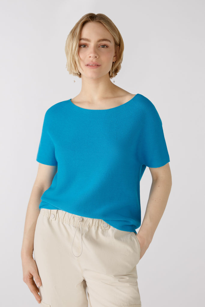 Oui Turquoise Blue Short Sleeve Seamless Knit Jumper