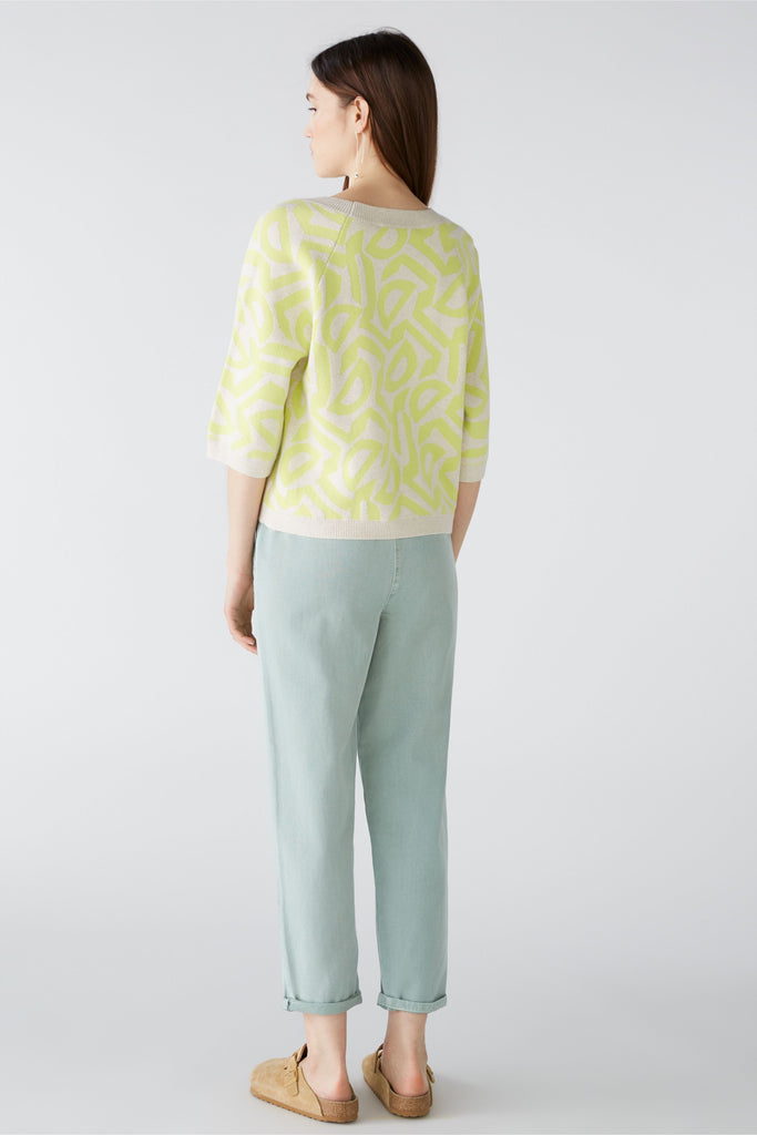 Oui Cotton Blend Jumper In Light Stone Green From Back