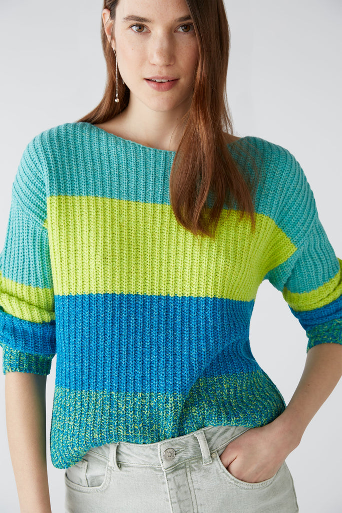 Oui Turquoise/Blue Stripe Print Knit Jumper