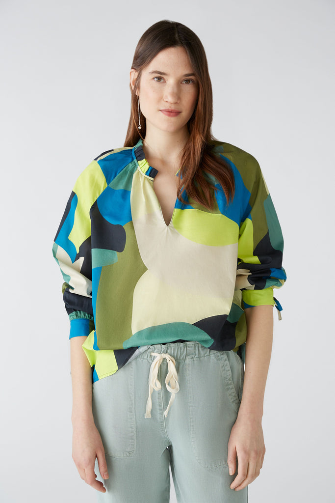 Oui Green Multi-colour Tunic Style Abstract Print Top