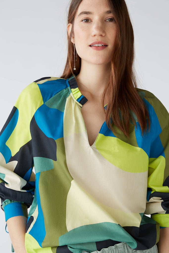 Oui Green Multi-colour Tunic Style Abstract Print Blouse