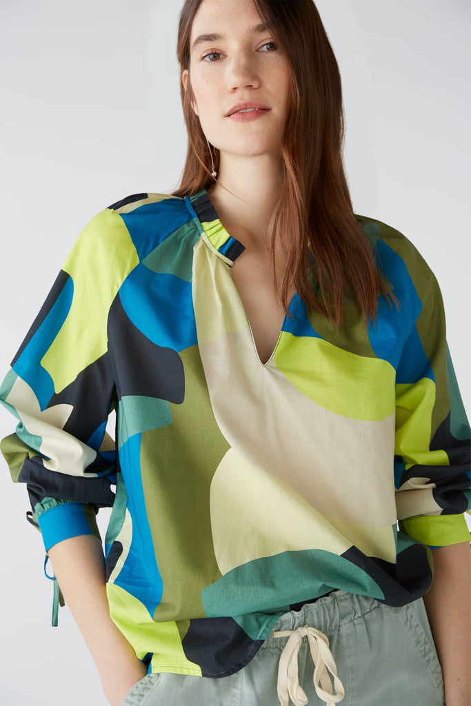 Oui Green Multi-colour Abstract Print Tunic Top