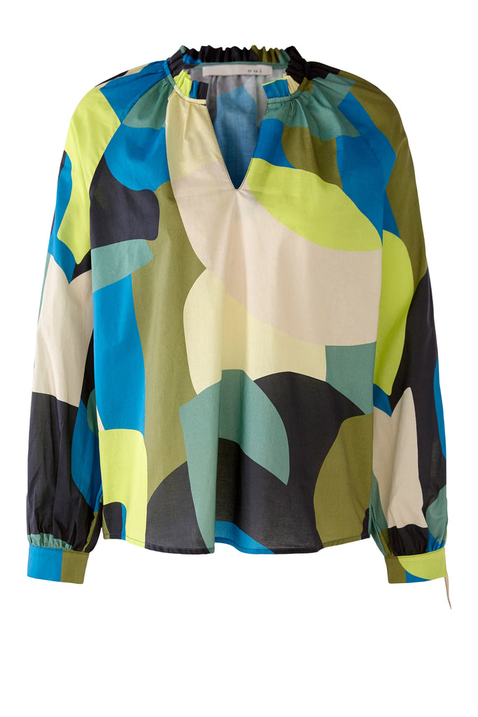 Oui Green Multi-colour Tunic Style Abstract Print Top Front