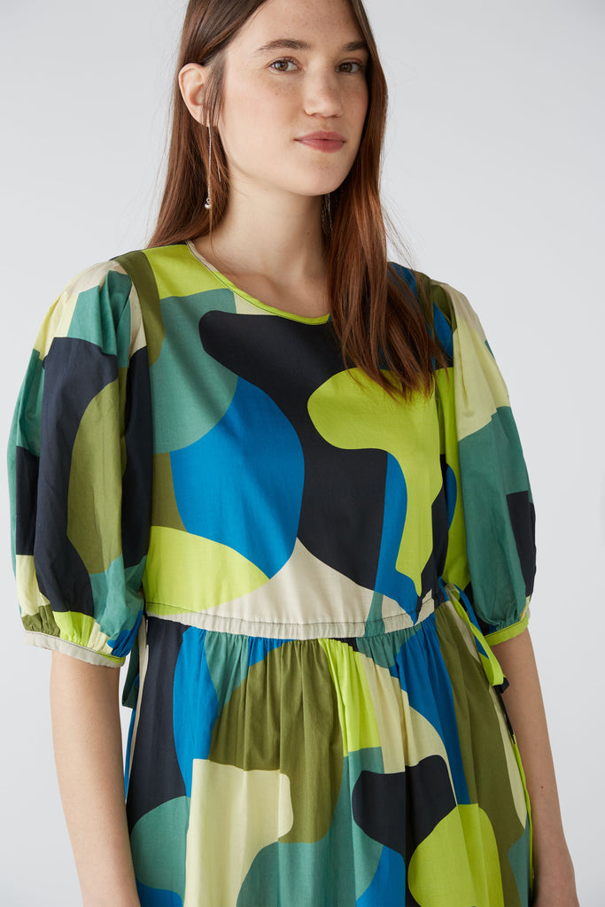 Oui Green Print Cotton Voile Long Maxi Dress