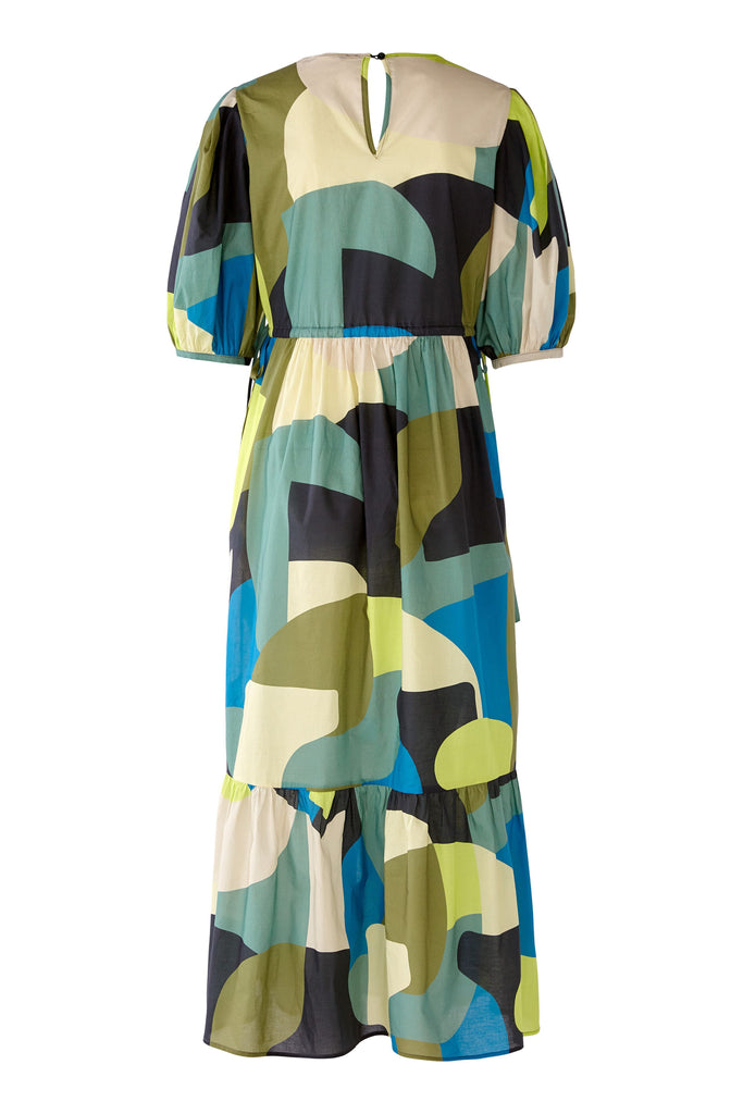 Oui Green Print Cotton Voile Maxi Dress From Back
