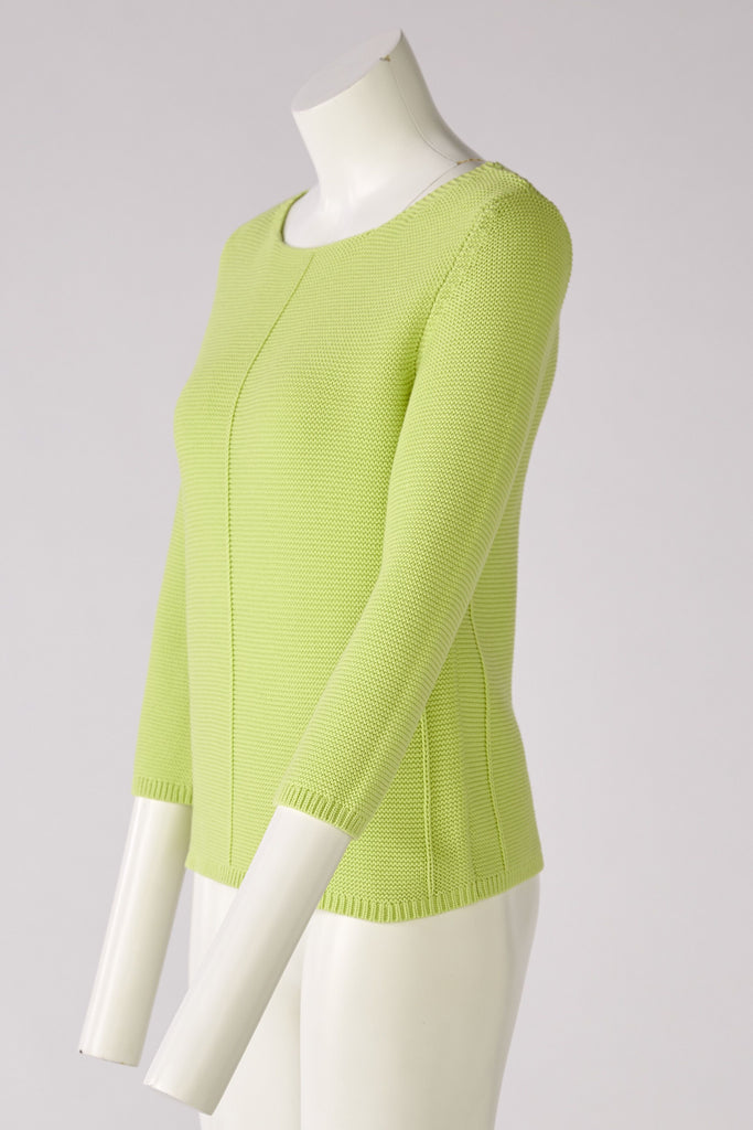 Oui Scoop Neck Ribbed Knit Seam Front Jumper - Lime