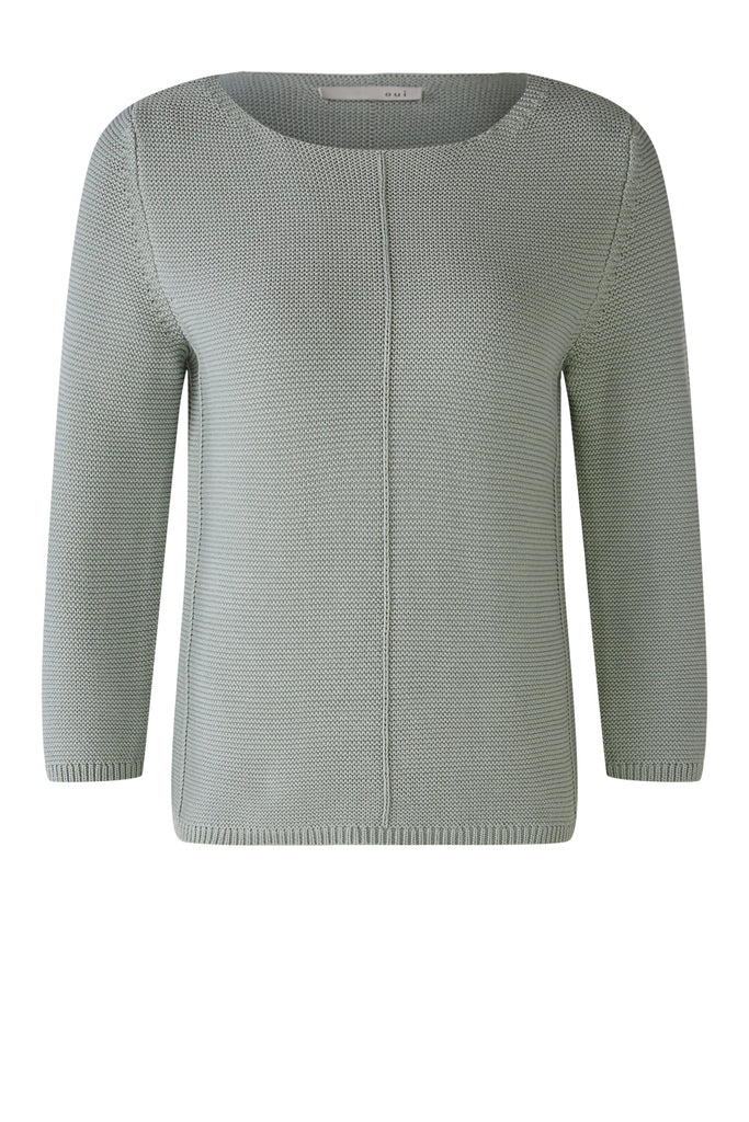 Oui Scoop Neck Ribbed Knit Seam Front Jumper In Stone Grey