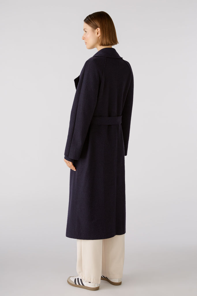  Oui Navy Double Breasted Wool Coat With BeltFrom The Back