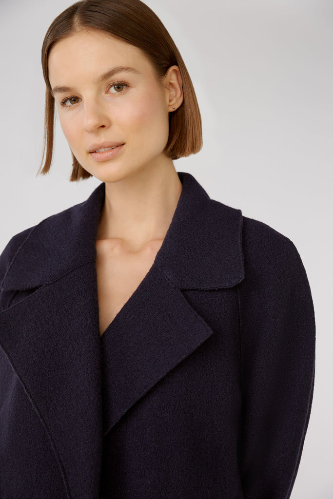 Oui Navy Double Breasted Loose Fit Wool Coat 
