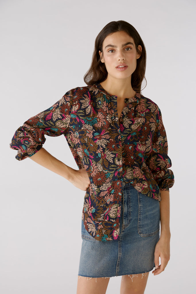 Oui Bronze Abstract Floral Print Shirt