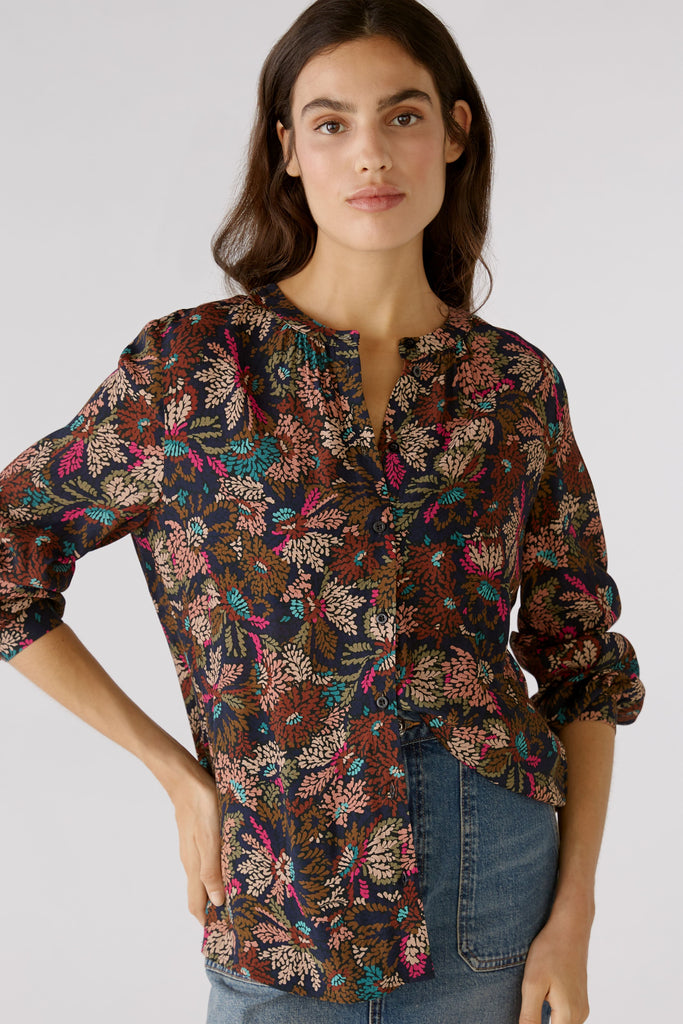 Oui Bronze Abstract Floral Print Blouse