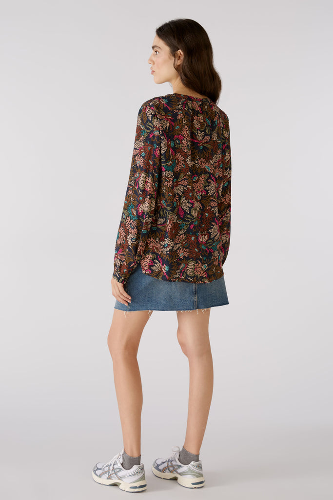 Oui Multi-colour Bronze Abstract Floral Print Shirt From The Back
