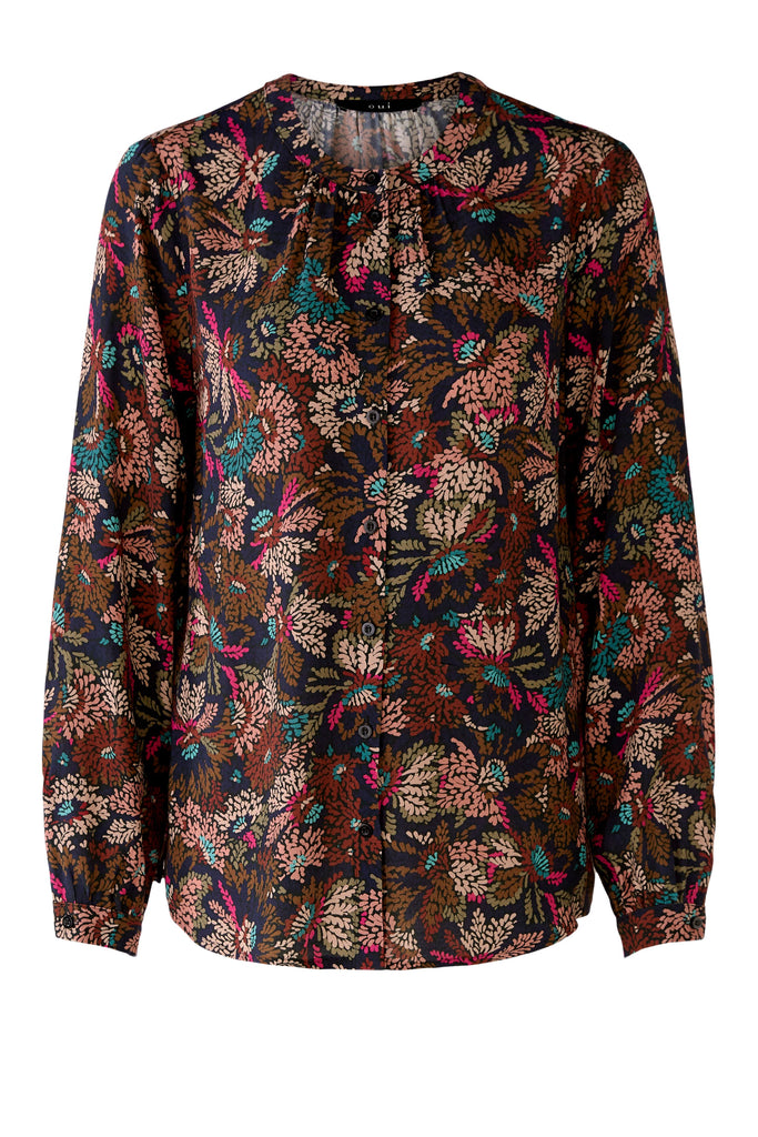 Oui Multi-colour Bronze Abstract Floral Print Long Sleeve Top