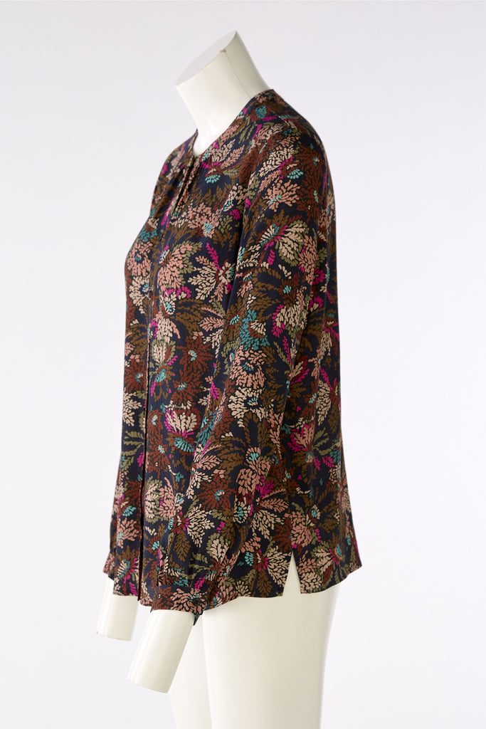 Oui Multi-colour Bronze Abstract Floral Long Sleeve Top