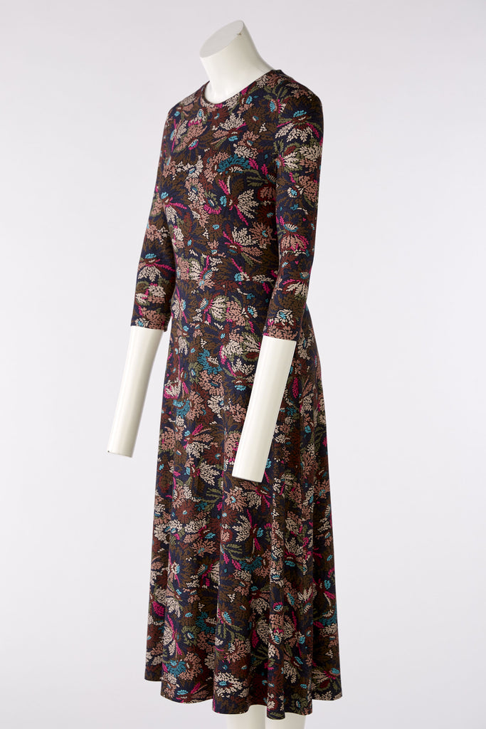 Oui Bronze Abstract Floral Print Long Sleeve Dress