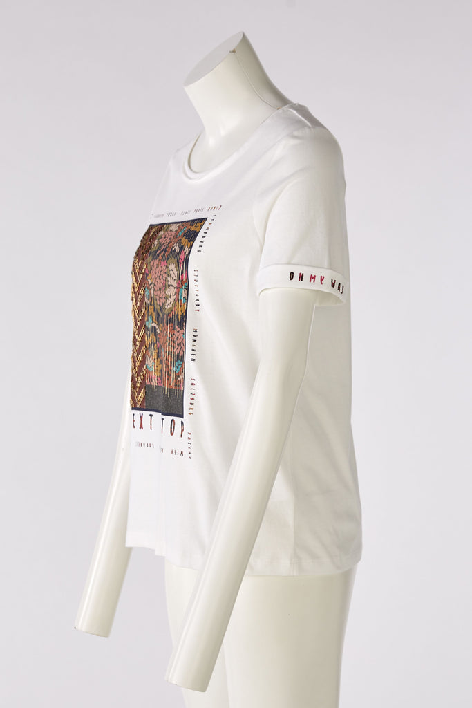 Oui Next Stop Bronze Abstract Print T-shirt
